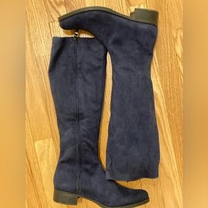 Bussola Sienna Faux Suede Knee High Stretch Boot | Navy | Size 39 | Like New